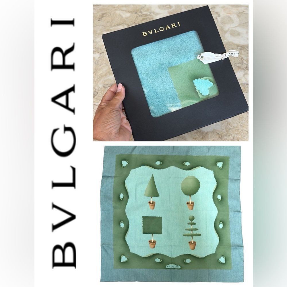 New! Rare BVLGARI Scarf Tree Pattern 100% Silk by Davide Pizzigoni 90x90